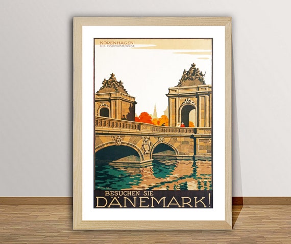 Besuchen Sie Danemark Kopenhagen Die Marmorbrcke Vintage Travel Poster Retro Travel Poster Gift Idea