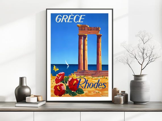Grece Rhodes Vintage Travel Poster Travel Art Print Gift Idea Wall Decor