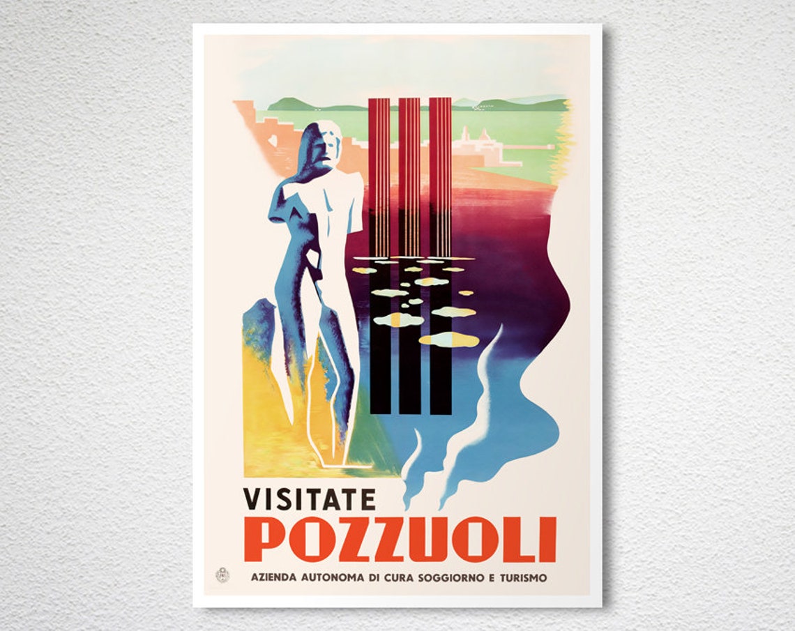 Visitate Pozzuoli Italy Bronze Statue Seaside Modernist Travel Poster - Image 2
