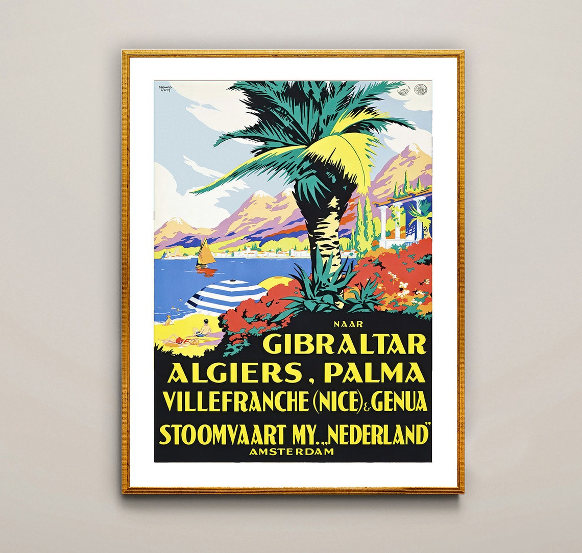 Stoomvaart Nederland Cruise Line Gibraltar Algiers Palma Travel Poster - Image 2