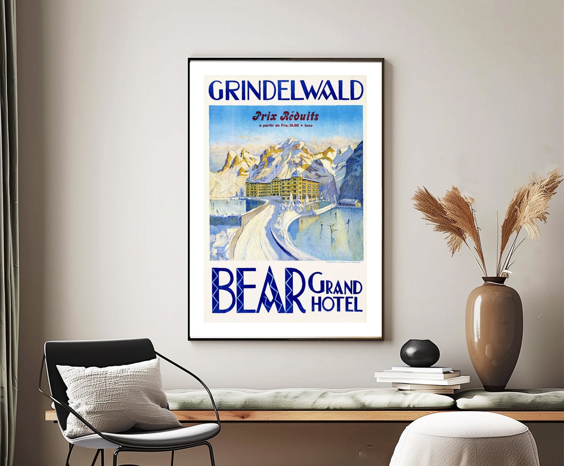 Grindelwald Bear Grand Hotel Vintage Swiss Alpine Winter Poster - Image 2