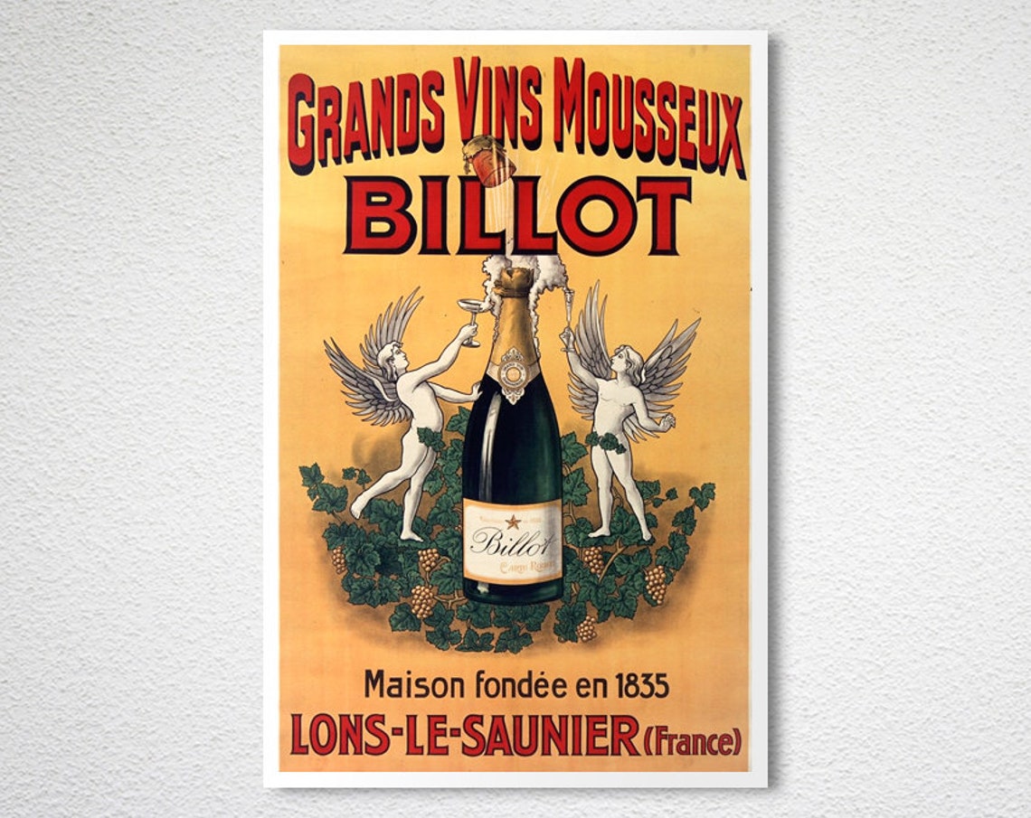 Billot Champagne Vintage French Wine Poster Cherubs Bottle Art - Image 2