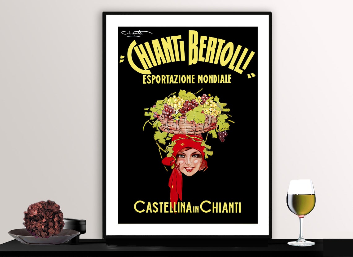 Chianti Bertolli Italian Vintage Wine Advertising Poster Grape Art