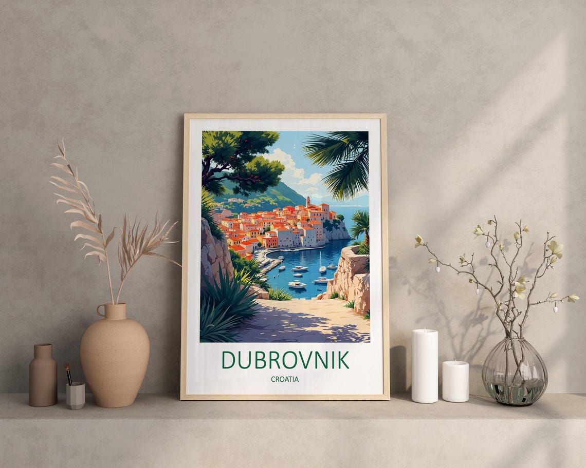 Dubrovnik Croatia Old Harbour Town With Boats And Red Rooftops Poster - Image 3