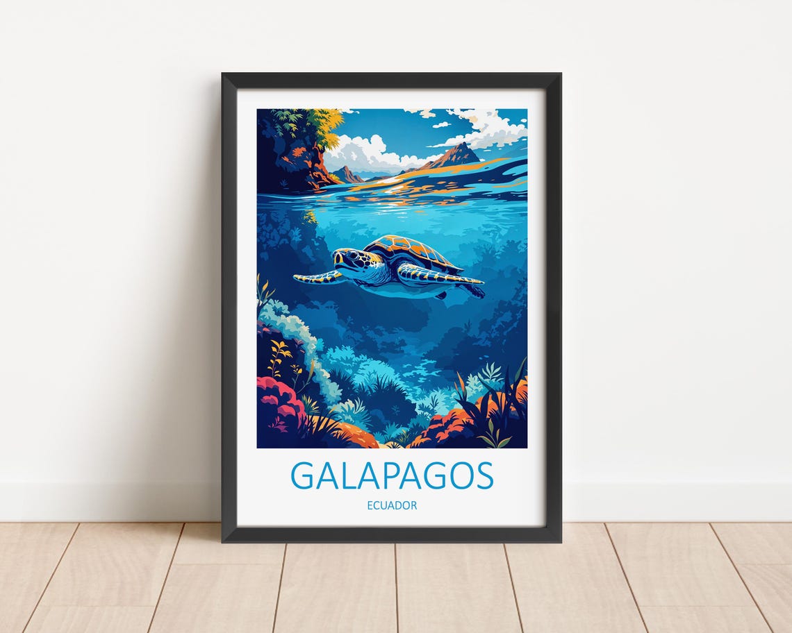 Galapagos Ecuador Sea Turtle Gliding Over A Coral Reef Poster