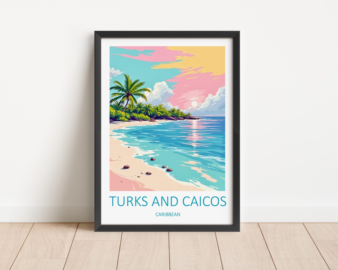 Turks And Caicos Islands Travel Print Wall Art Caribbean Honeymoon Gifts Turks And Caicos Poster Travel Tropical Wall Art Lover Pink Wall