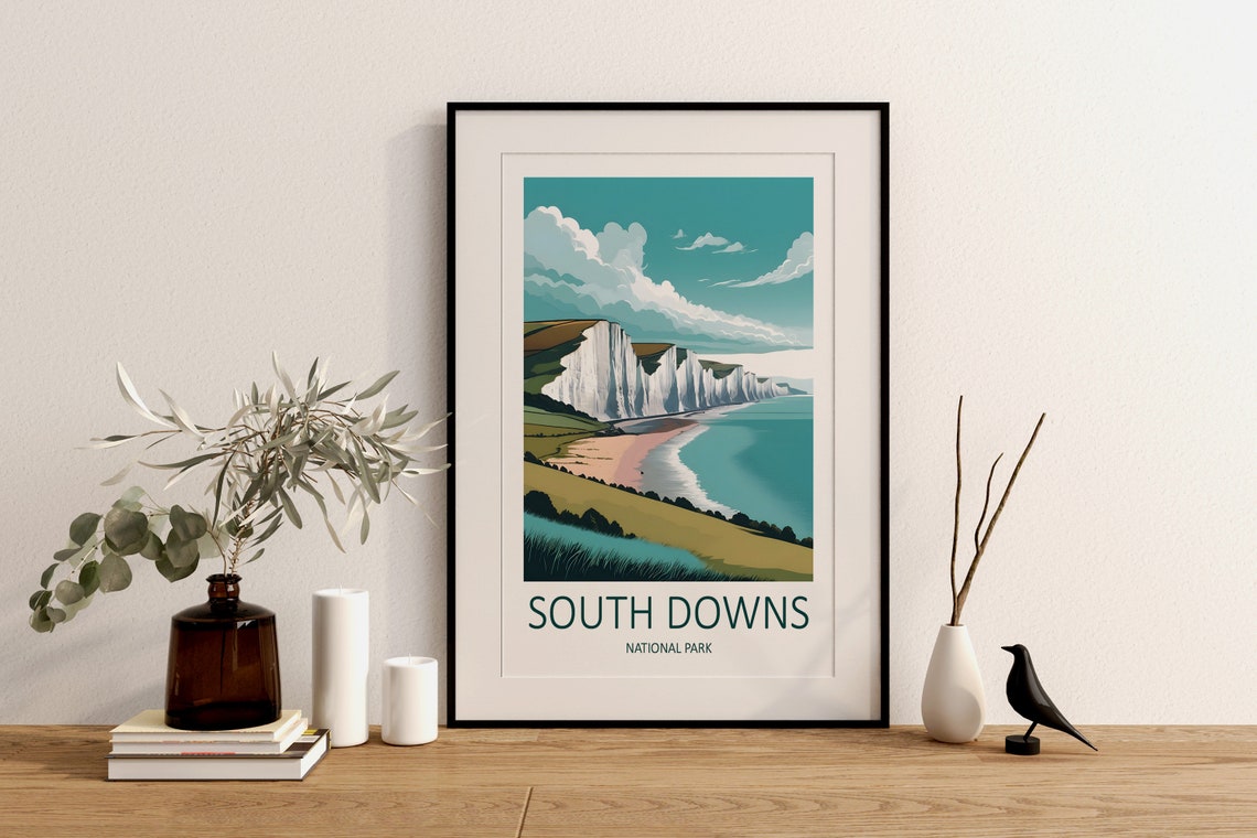 South Downs National Park White Chalk Cliffs Coast Travel Poster - Image 4