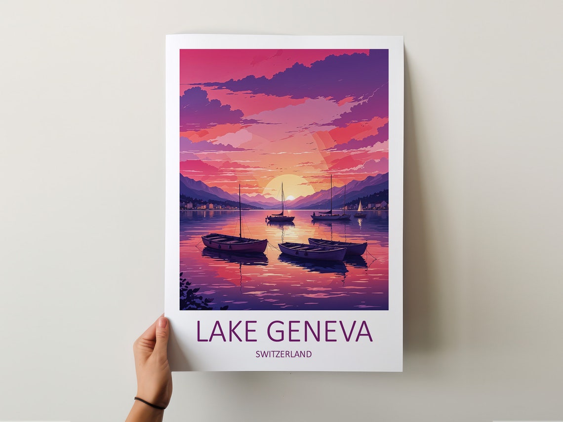 Lake Geneva Print Switzerland Print Lake Geneva Switzerland Travel Print Lake Geneva Poster Travel Gift Swiss Prints Lakes Poster - Image 5