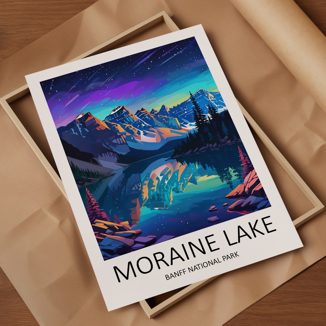 Moraine Lake Banff Starry Night Peak Reflection Travel Poster - Image 4