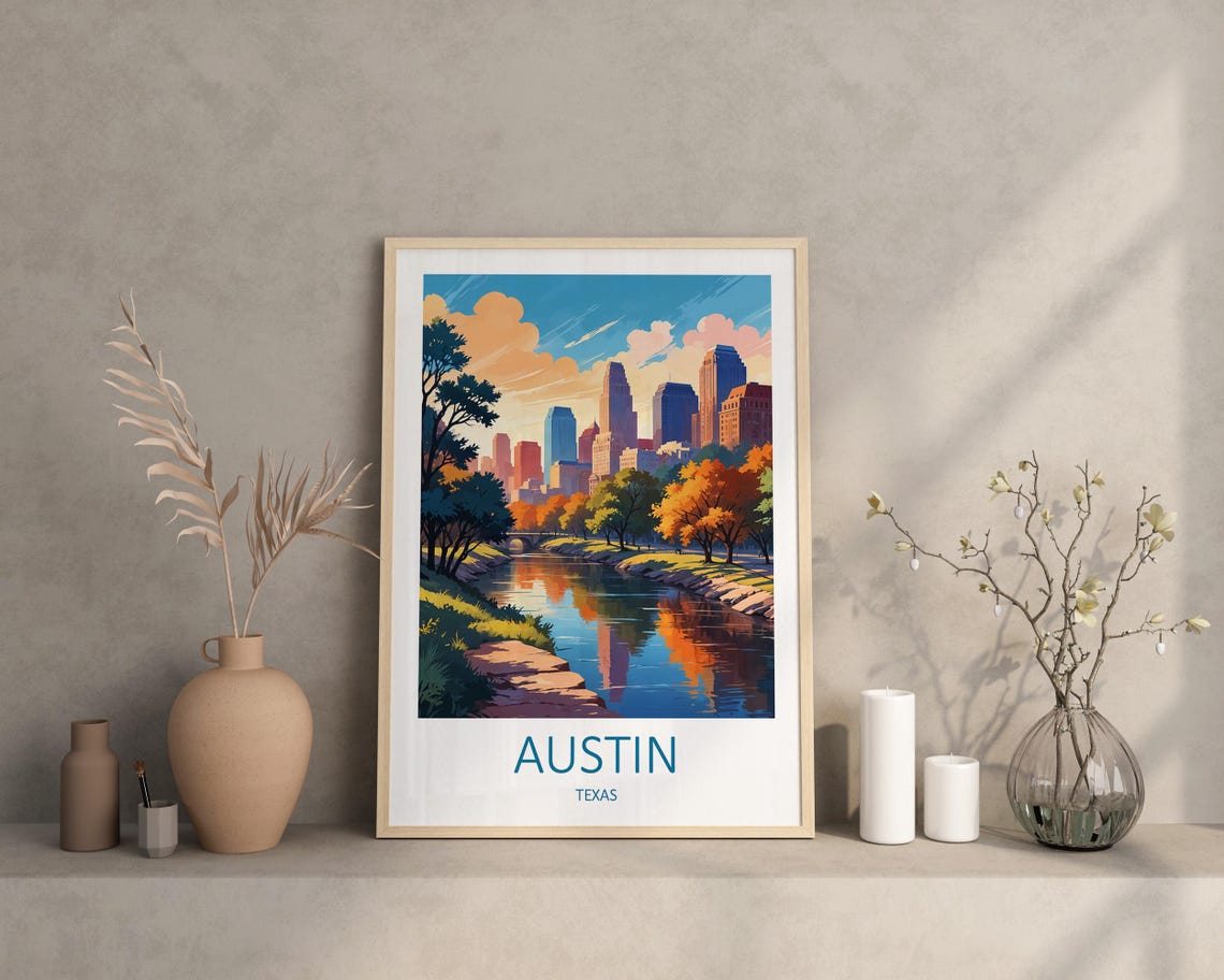 Austin Texas Skyline River Autumn Trees Downtown City View Poster - Image 2