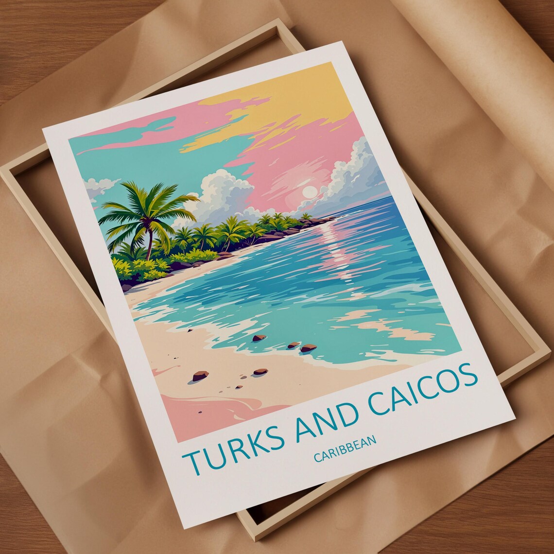 Turks And Caicos Islands Travel Print Wall Art Caribbean Honeymoon Gifts Turks And Caicos Poster Travel Tropical Wall Art Lover Pink Wall - Image 4