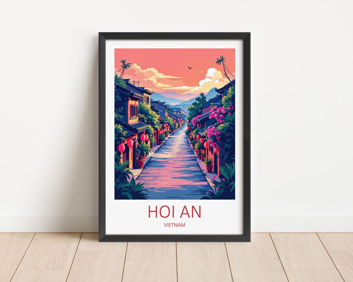 Hoi An Vietnam Lantern Lit Old Town Street at Sunset Glow Poster