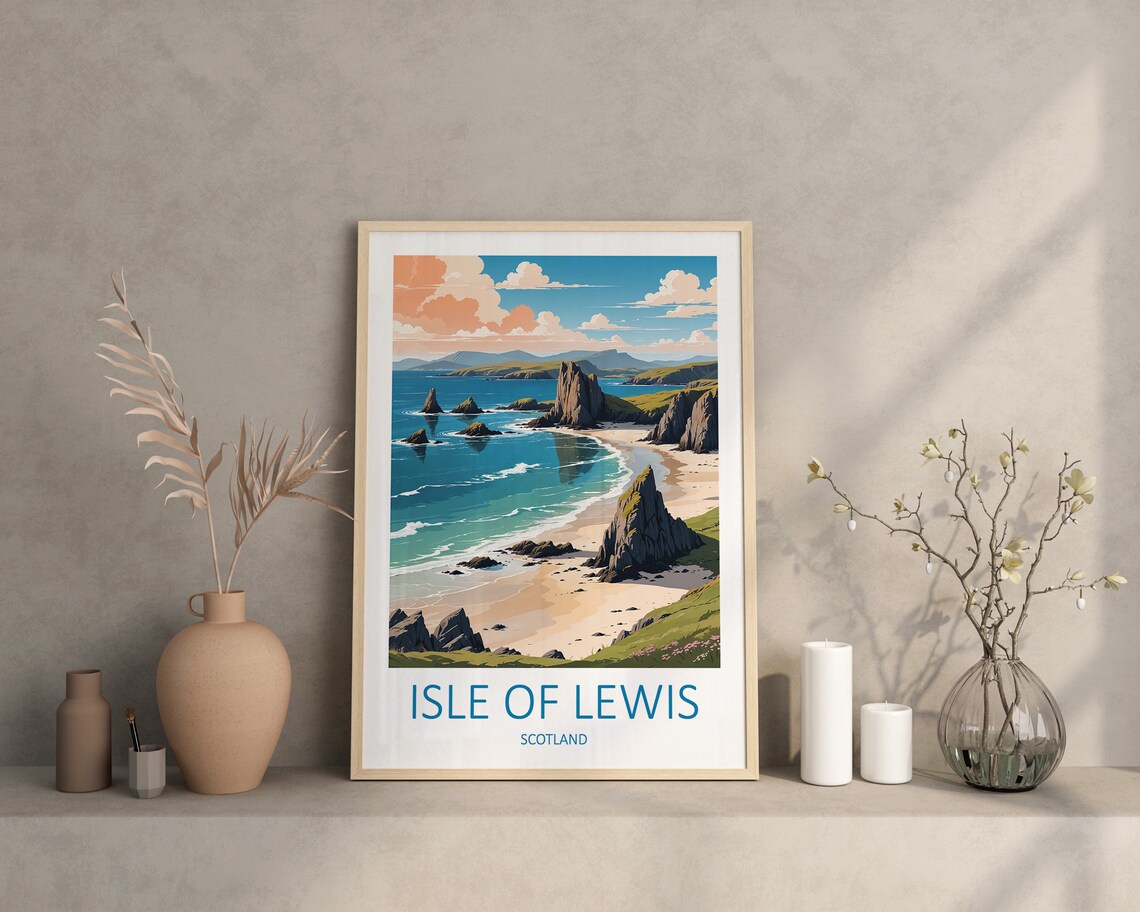 Isle Of Lewis Scotland Sea Stacks Sandy Beach Vintage Travel Poster - Image 3