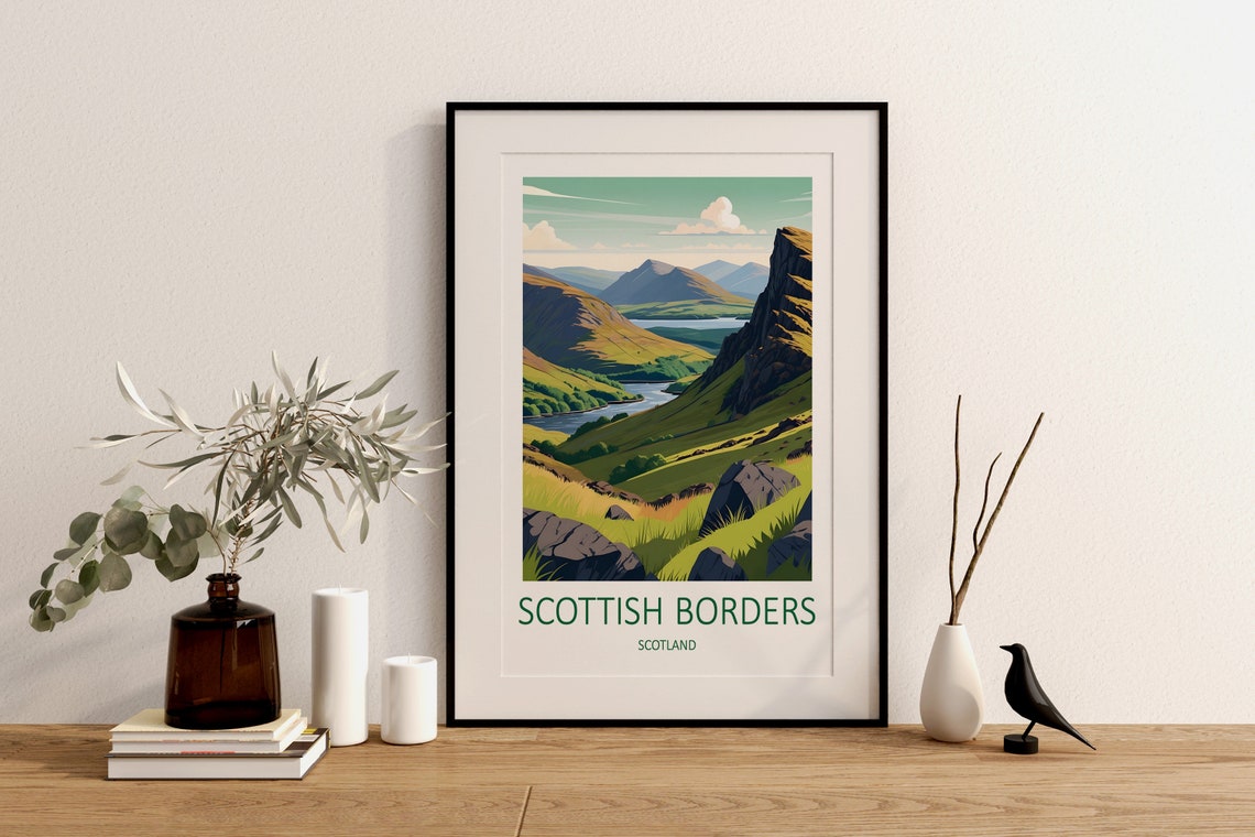 Scottish Borders Scotland Rolling Green Hills And Loch View Poster - Image 3
