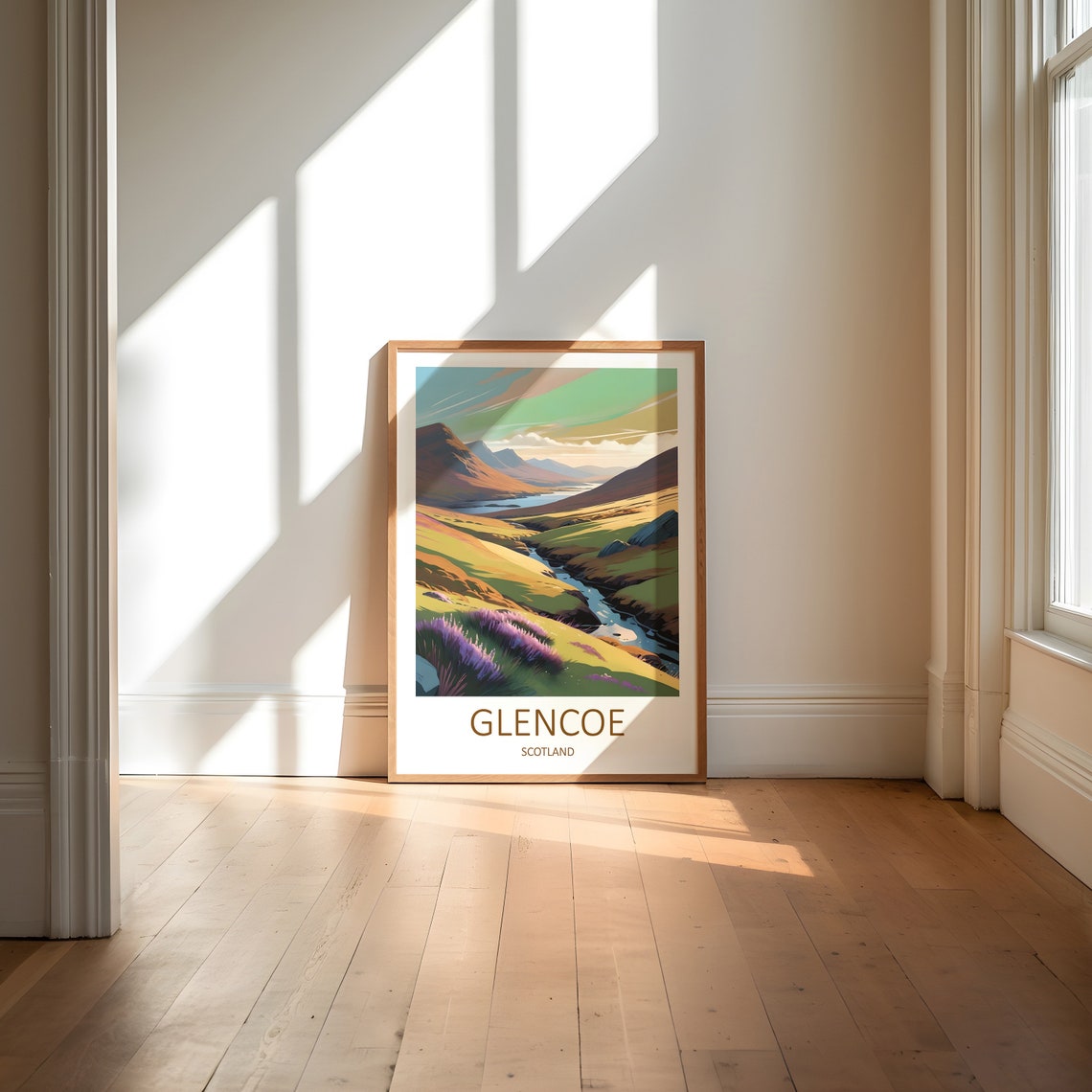 Glencoe Scotland Highland Glen Heather Stream Valley Travel Poster - Image 6