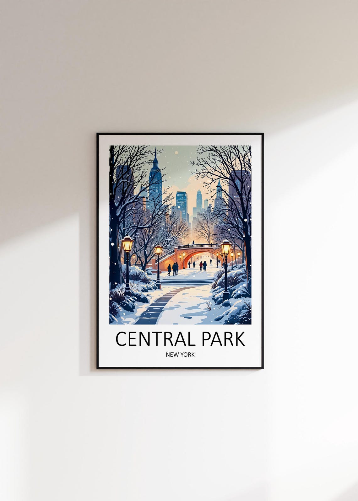Central Park New York Snowy Winter Bridge City Travel Poster - Image 3