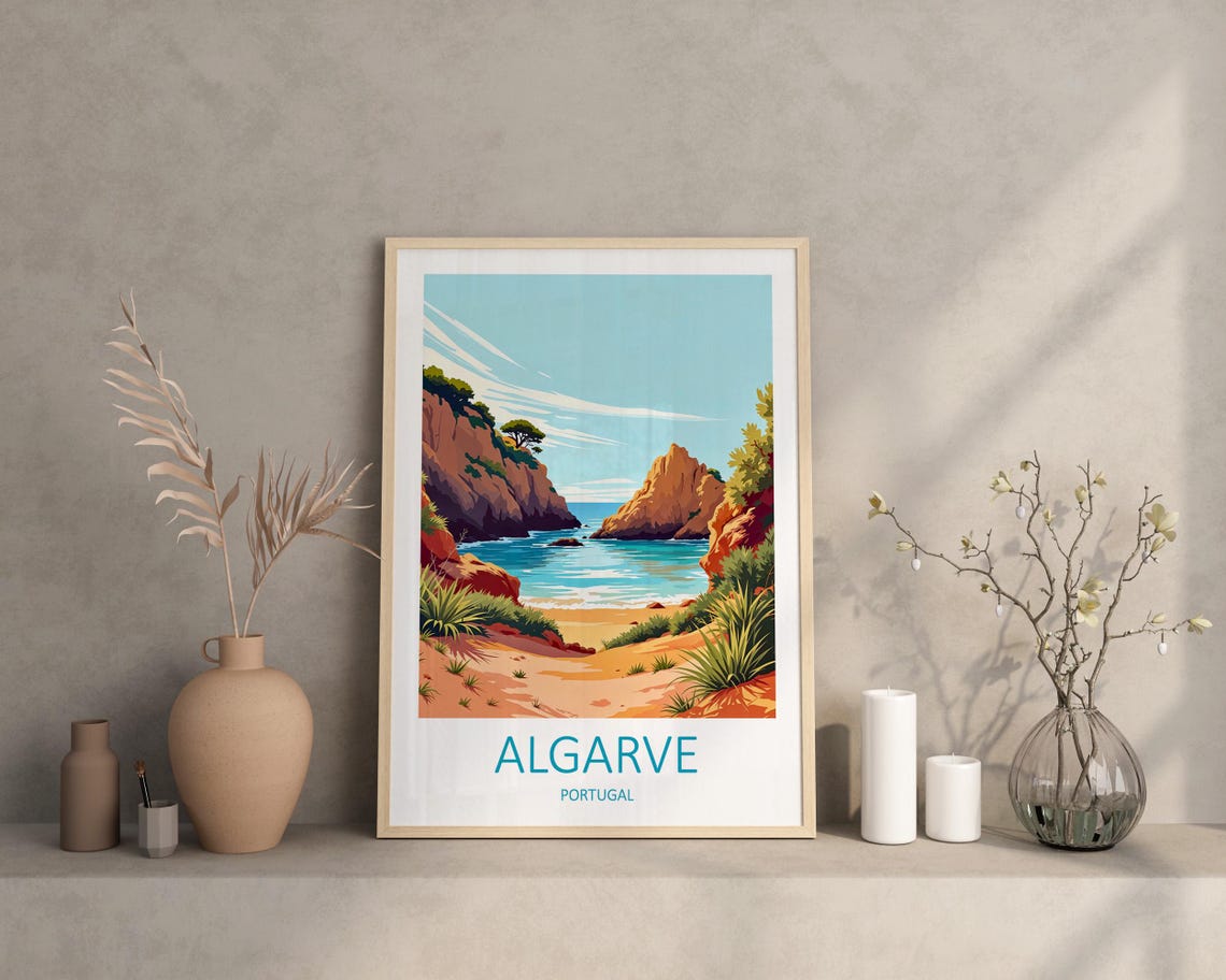 Algarve Portugal Golden Cliffs Secluded Cove Beach Travel Poster - Image 2