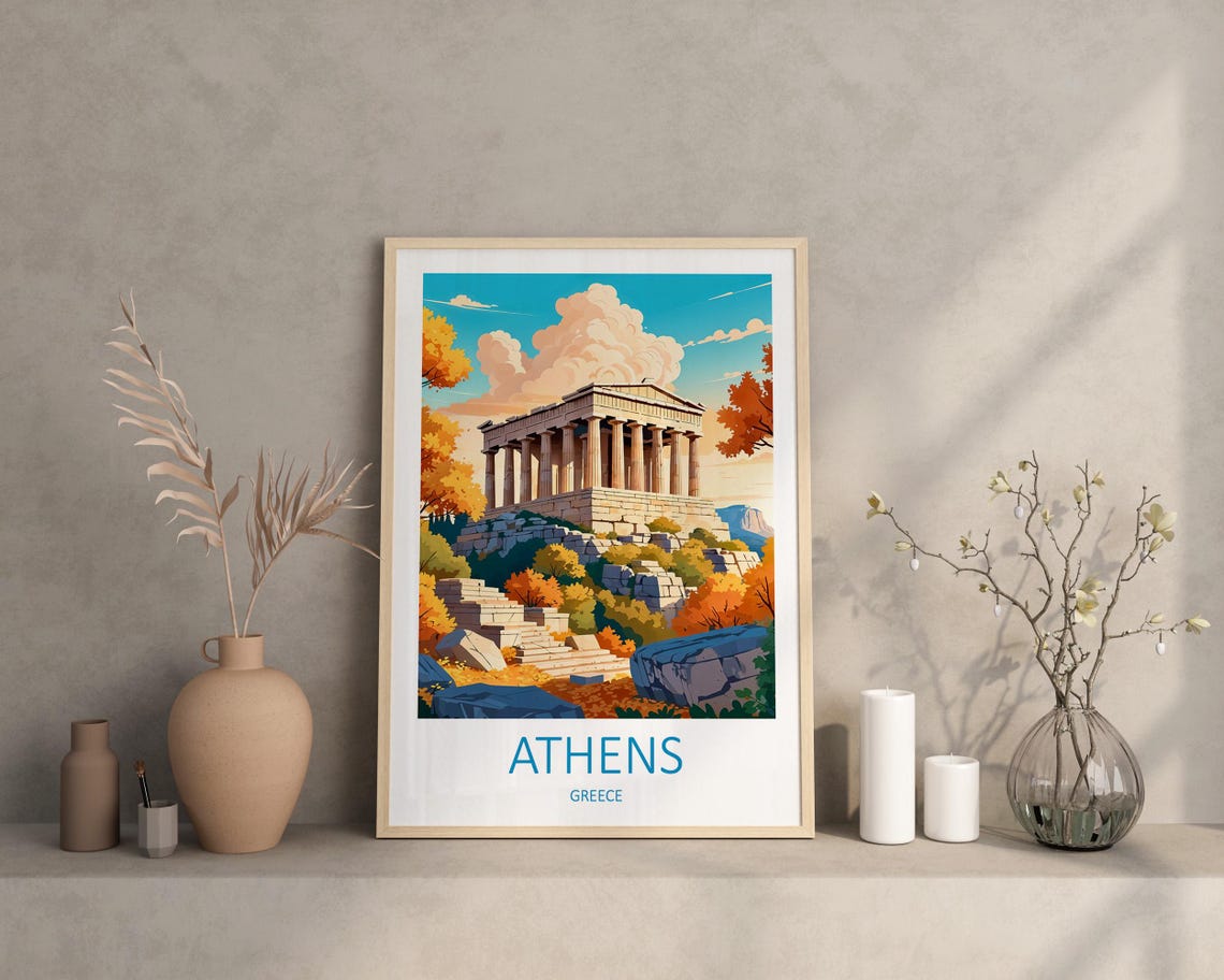 Athens Greece Ancient Stone Temple Among Autumn Trees On Hill Poster - Image 2