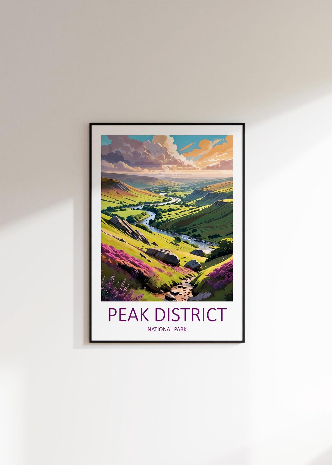 Peak District National Park Green Valley River Heather Hills Poster - Image 3