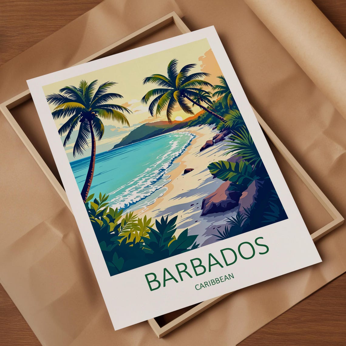 Barbados Caribbean Beach Sunset Palm Sailboat Paradise Shore Poster - Image 4