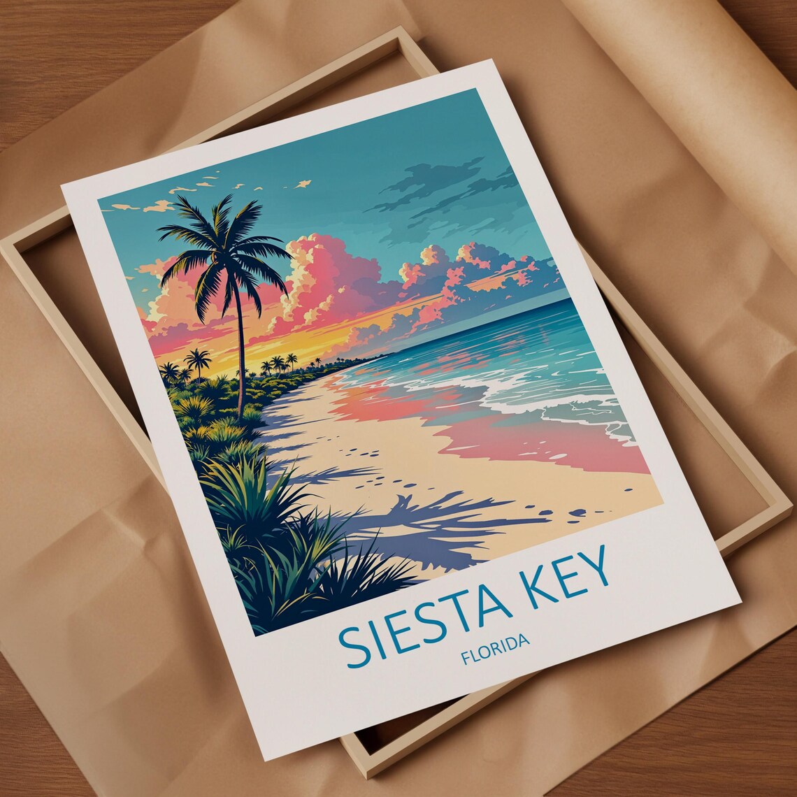 Siesta Key Florida Palm Beach at Sunset With Pastel Sky Poster - Image 4
