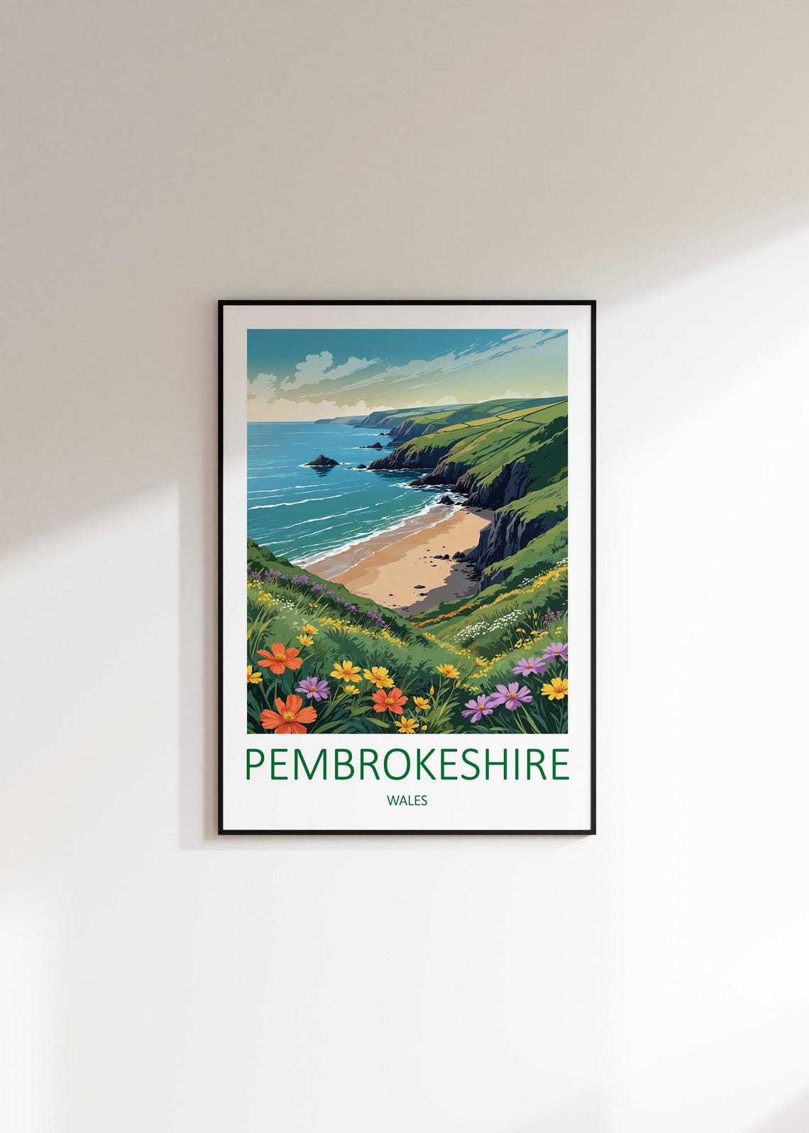 Pembrokeshire Wales Wildflower Cliff Coast Beach Travel Poster - Image 3