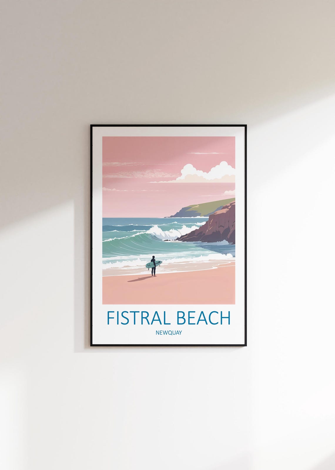 Fistral Beach Newquay Surfer Pink Sunset Cornwall Waves Poster - Image 3