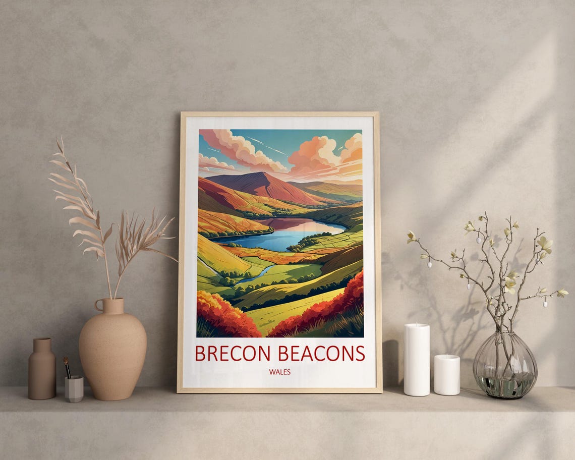 Brecon Beacons Wales Mountain Lake in a Golden Autumn Valley Poster - Image 2