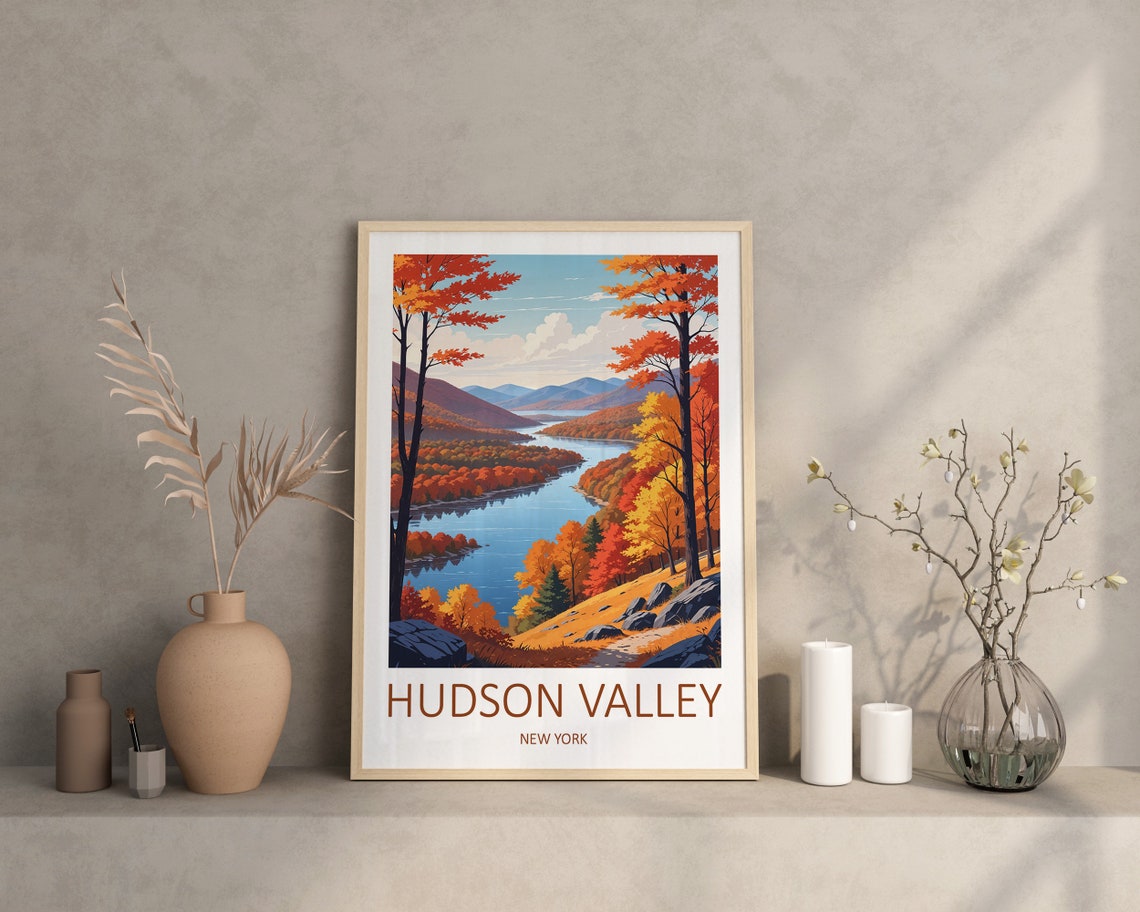 Hudson Valley New York State Autumn River View Travel Poster - Image 3