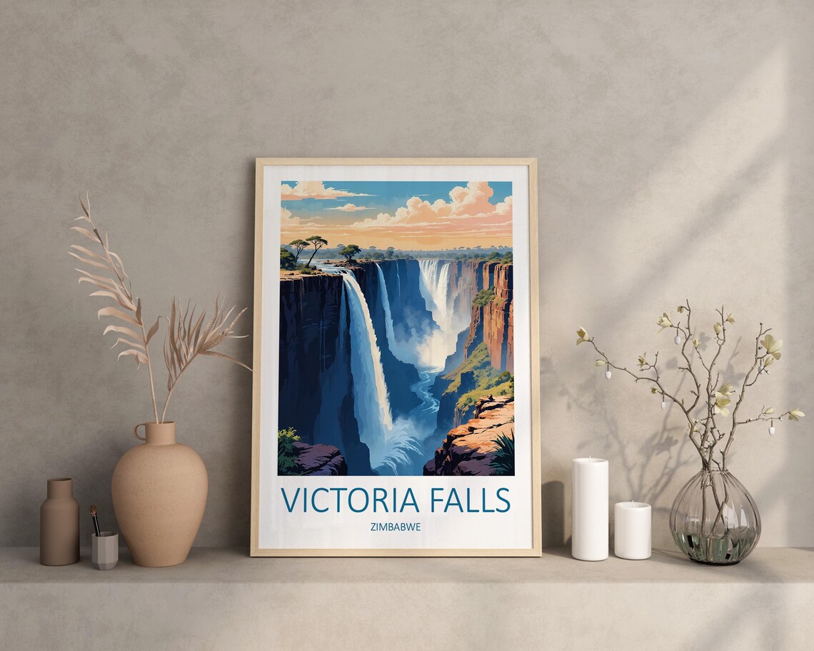 Victoria Falls Travel Print Zimbabwe Poster Africa Wall Art African Art Travel Memories Gift Zimbabwe Wall Print Waterfall Print - Image 2