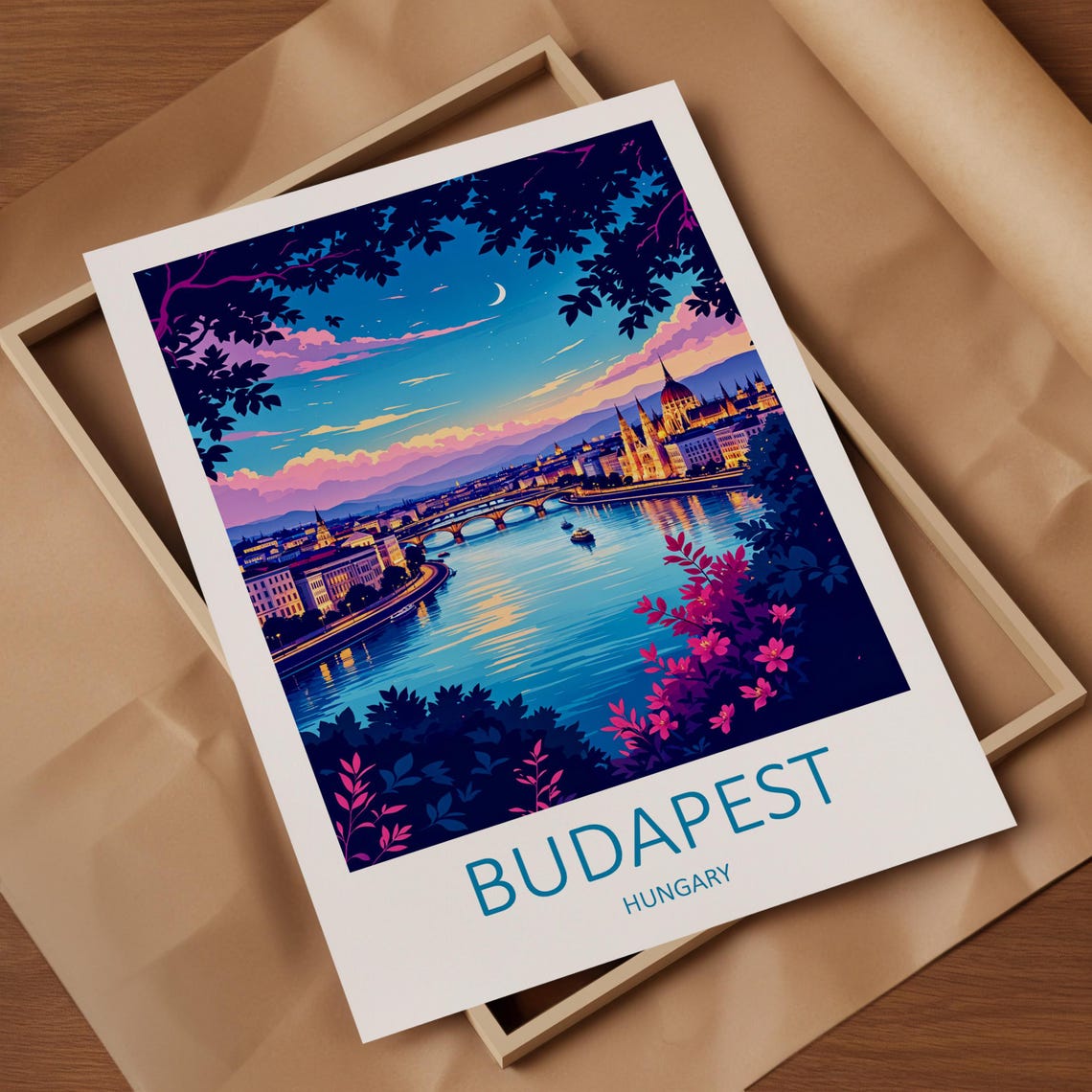 Budapest Hungary Parliament Building Danube River At Night Poster - Image 4