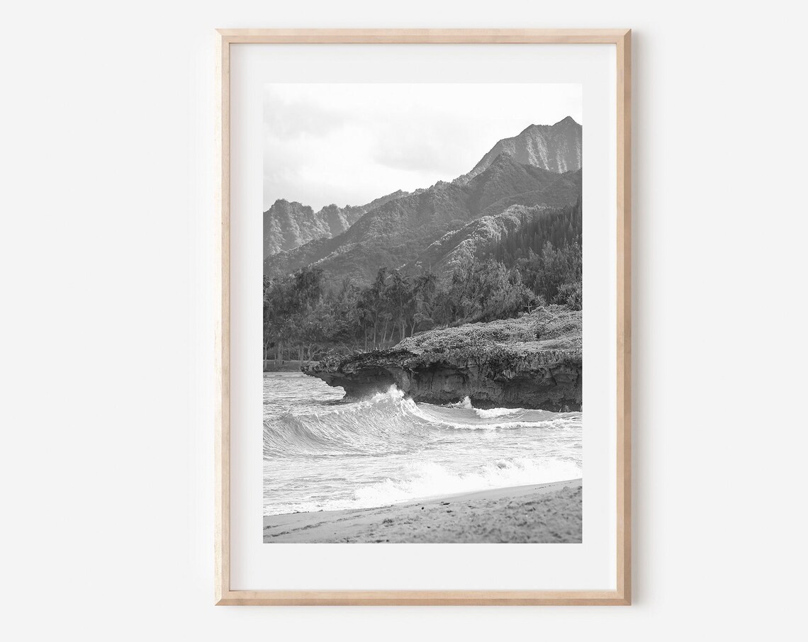 Hawaii Beach Black and White Travel Poster