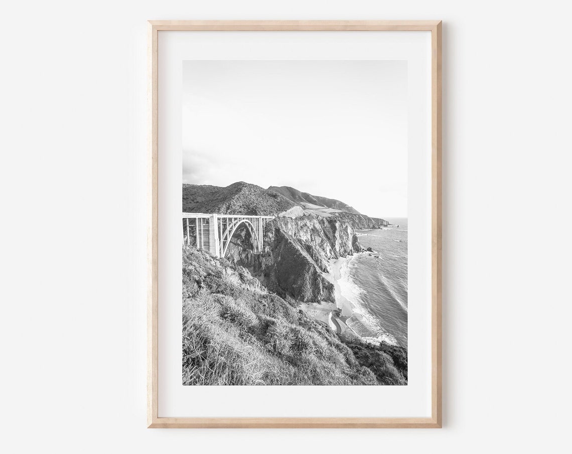 Big Sur Bixby Creek Bridge Cliffs Black and White Photo Poster