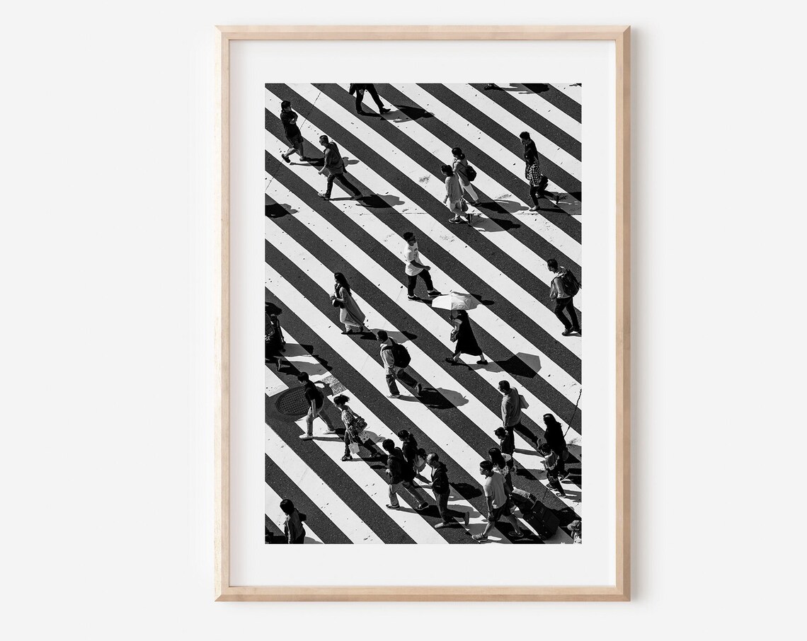 Tokyo Shibuya Crossing Crowd Aerial Black and White Photo Poster