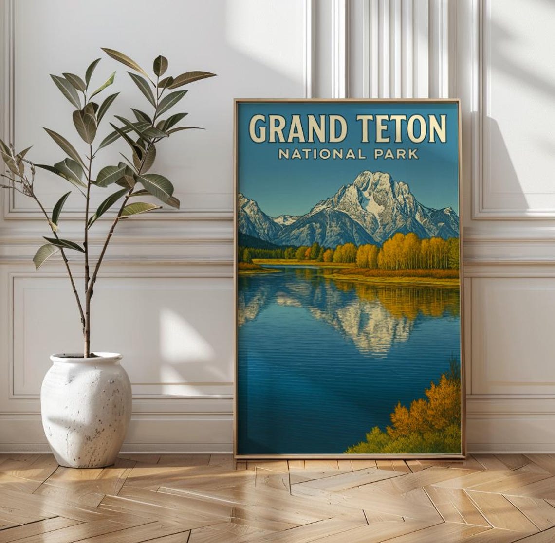 Grand Teton National Park Mountain Reflection Autumn Lake Poster