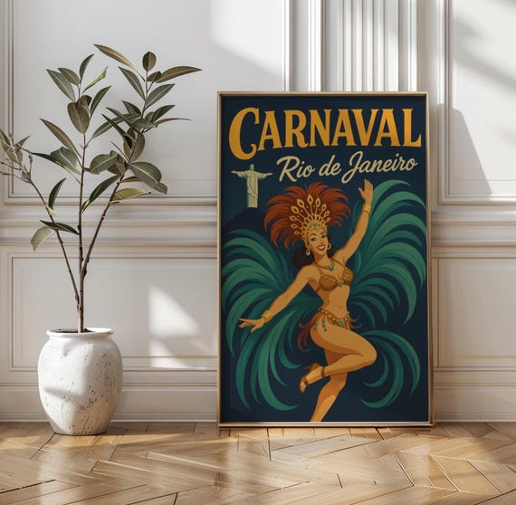 Vintage Rio Carnaval Poster 1950s Brazil Travel Art