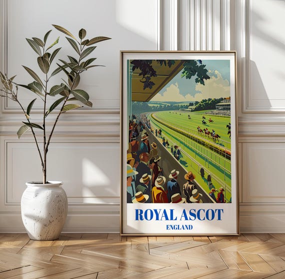 Ascot Racecourse Travel Poster, Royal Equestrian Art Print