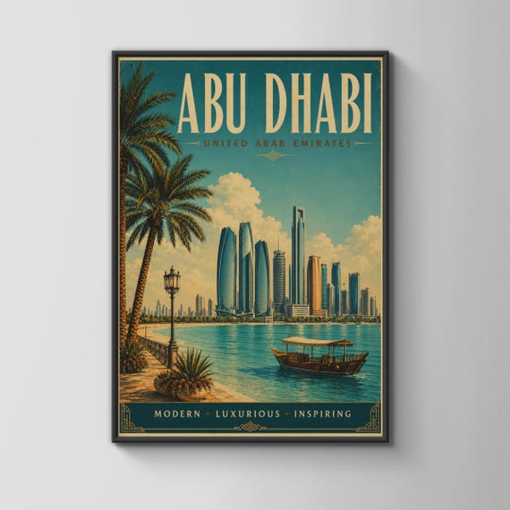 Abu Dhabi Vintage Poster United Arab Emirates Artwork Modern Luxurious Wall Art Inspiring Travel