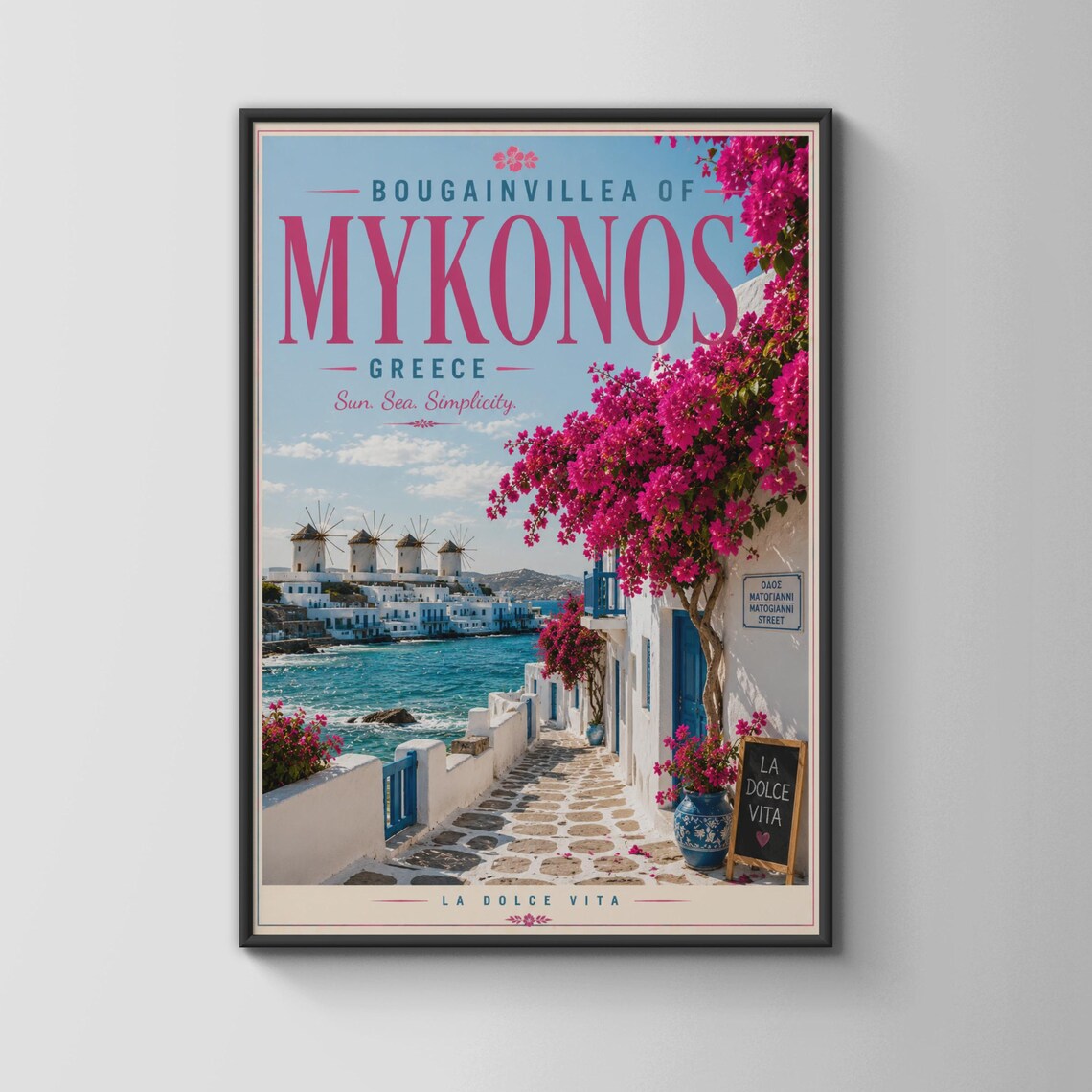 Bougainvillea Of Mykonos Greece, Travel Poster
