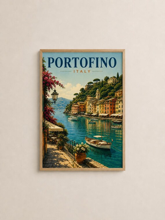 Portofino Italy Travel Poster, Italian Riviera