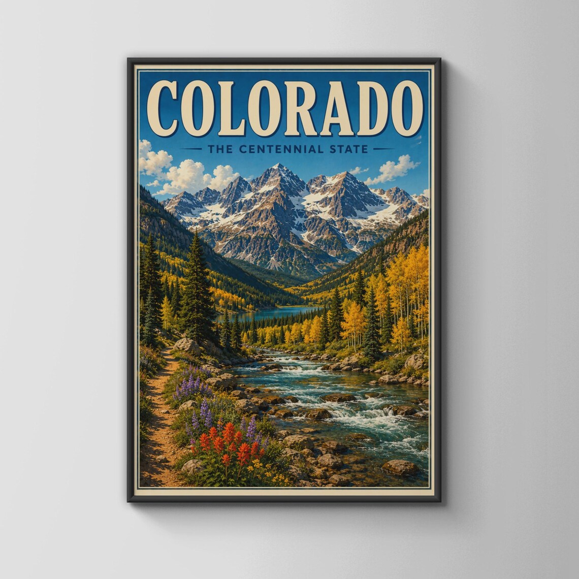 Colorado Retro Travel Poster, Rocky Mountains