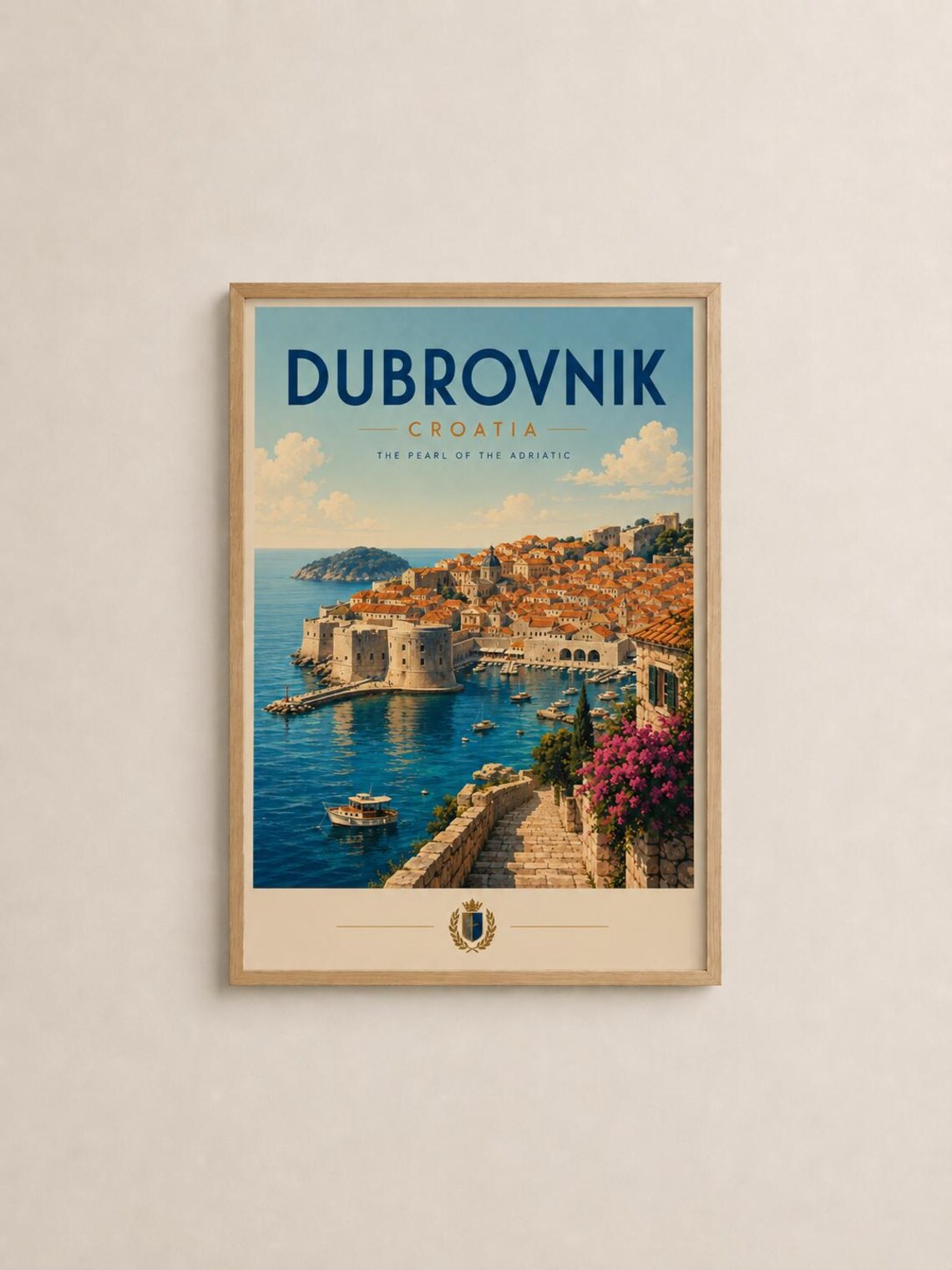 Dubrovnik Croatia Pearl of Adriatic Old Town Harbor Vintage Poster