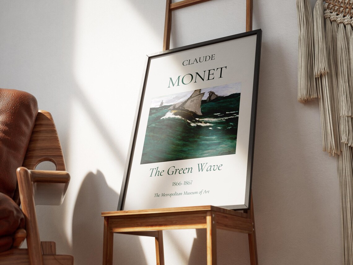 Monet-Inspired Green Wave Nautical Art Poster - Image 3