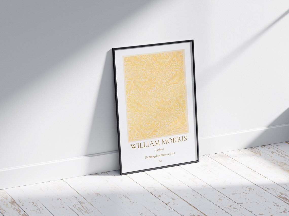 William Morris Larkspur Gold Yellow Floral Pattern Exhibition Wall Art - Image 3