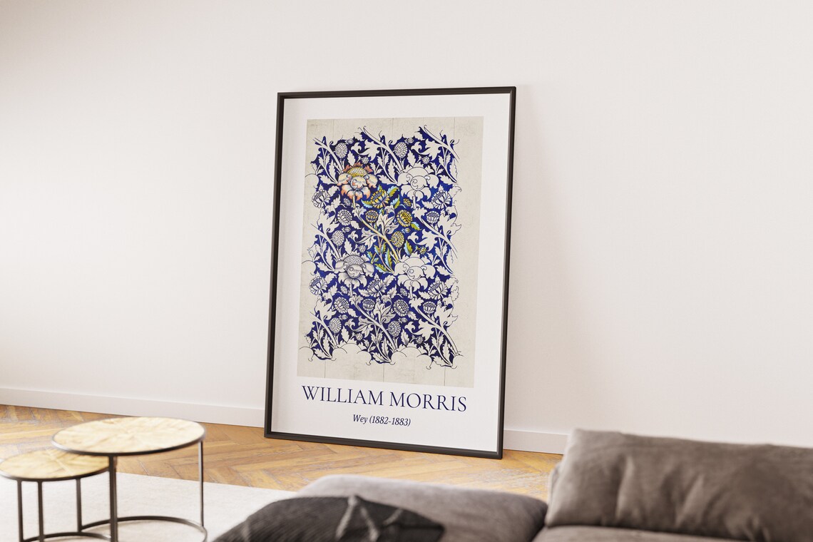 William Morris Wey 1882 Blue Floral Pattern Vintage Art Print Poster - Image 6