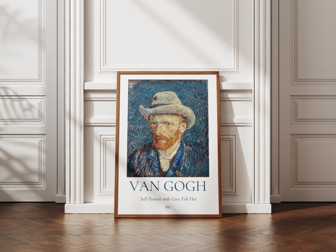 Van Gogh Self-Portrait with Grey Felt Hat 1887 Blue Art Print Poster - Image 6