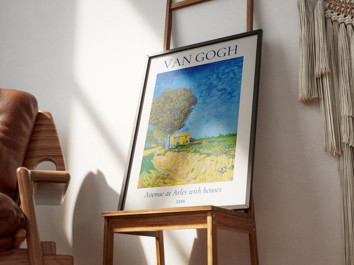 Van Gogh Art Print Avenue At Arles With Houses Van Gogh Exhibition Poster Van Gogh Painting Trees Landscape Painting Museum Poster - Image 3