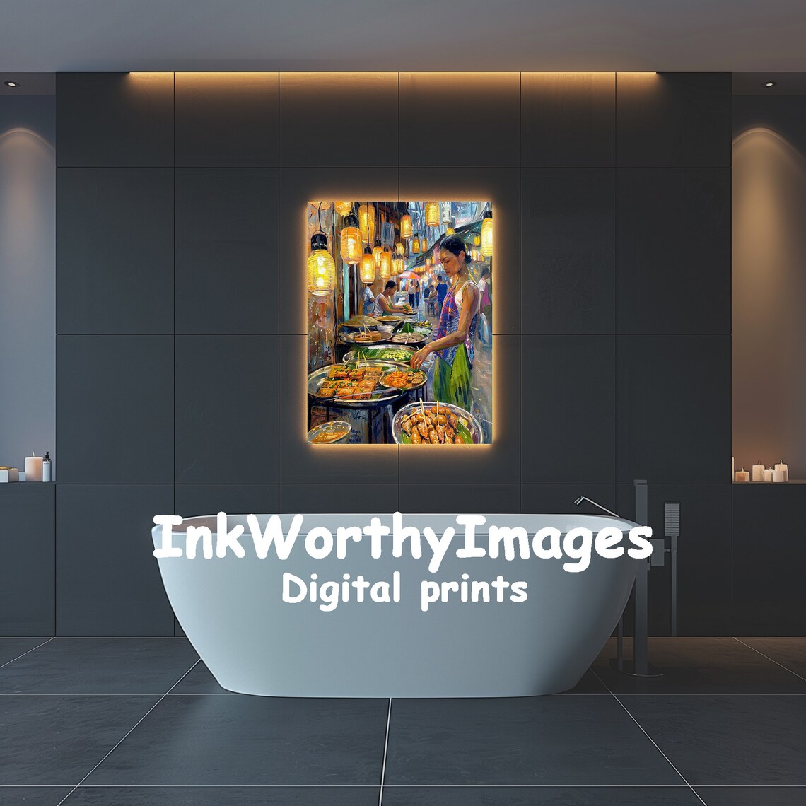 Night Market Food Stall, Urban Lantern Scene - Image 6