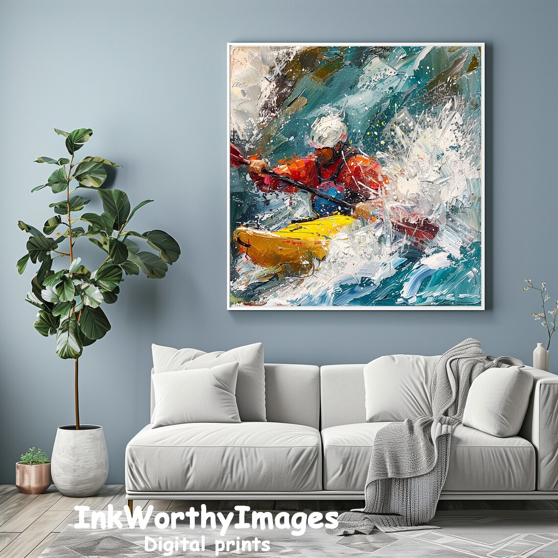 Dynamic Kayaker In Rapids Adventure Art - Image 3
