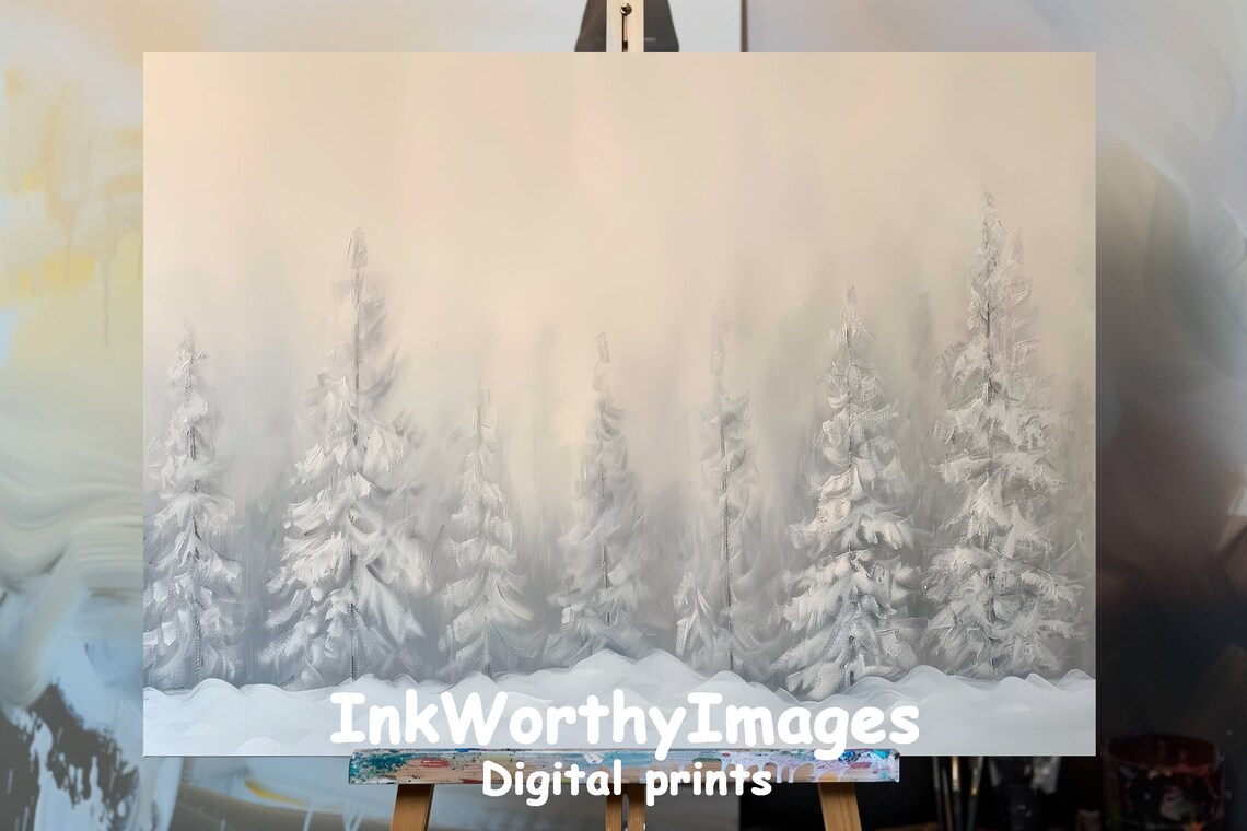 Minimalist Winter Forest, Serene Snowy Landscape